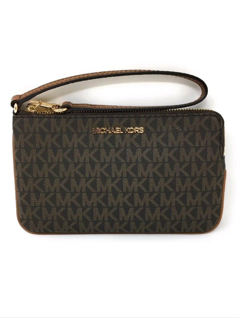 👝 Michael Kors Jet Set Brown Signature MK PVC Leather Large Travel Wristlet